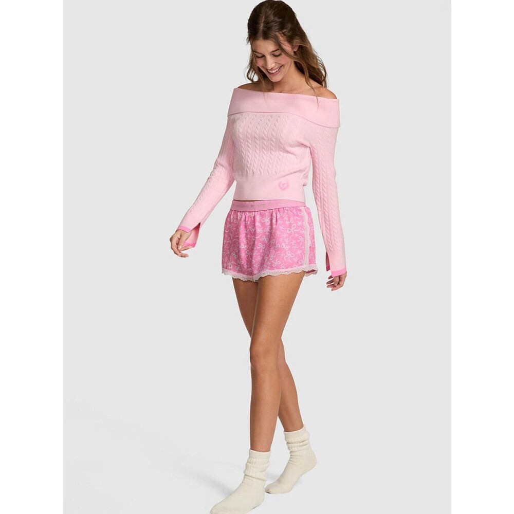 VICTORIA'S SECRET LOVESHACKFANCY Women's XS New Sleep‎ Boxy Shorts Bow Lace Trim